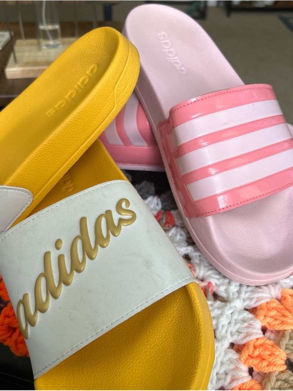 adidas women’s Yellow & Pink Slide Sandals